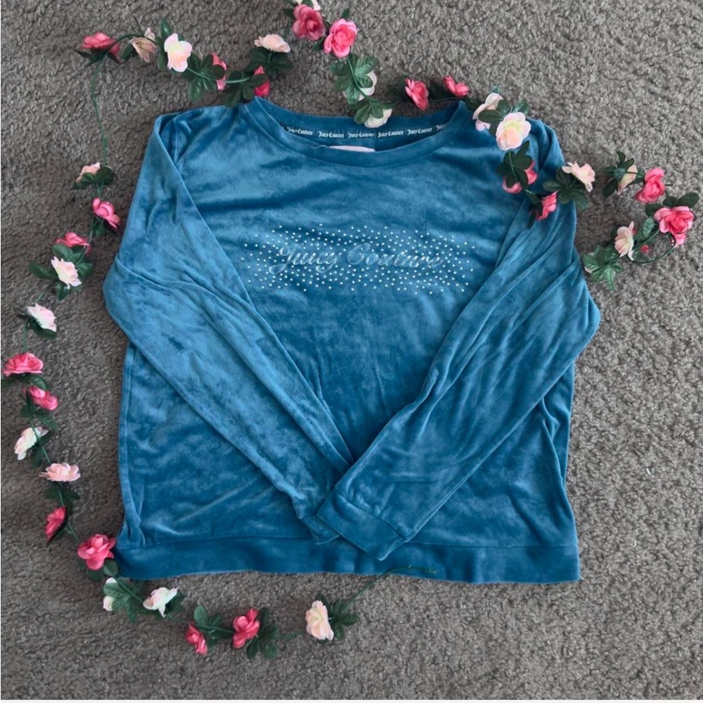 Juicy Couture Blue Velvet Pajama Set Luxurious Wrap-Style - Picture 2 of 5